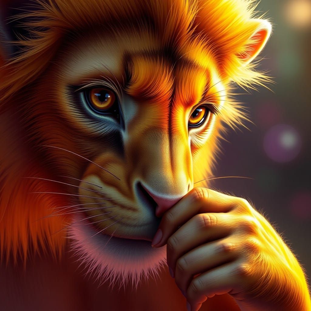 Anthropomorphic Golden-Headed Lion Tamarin in Latex Contempl...