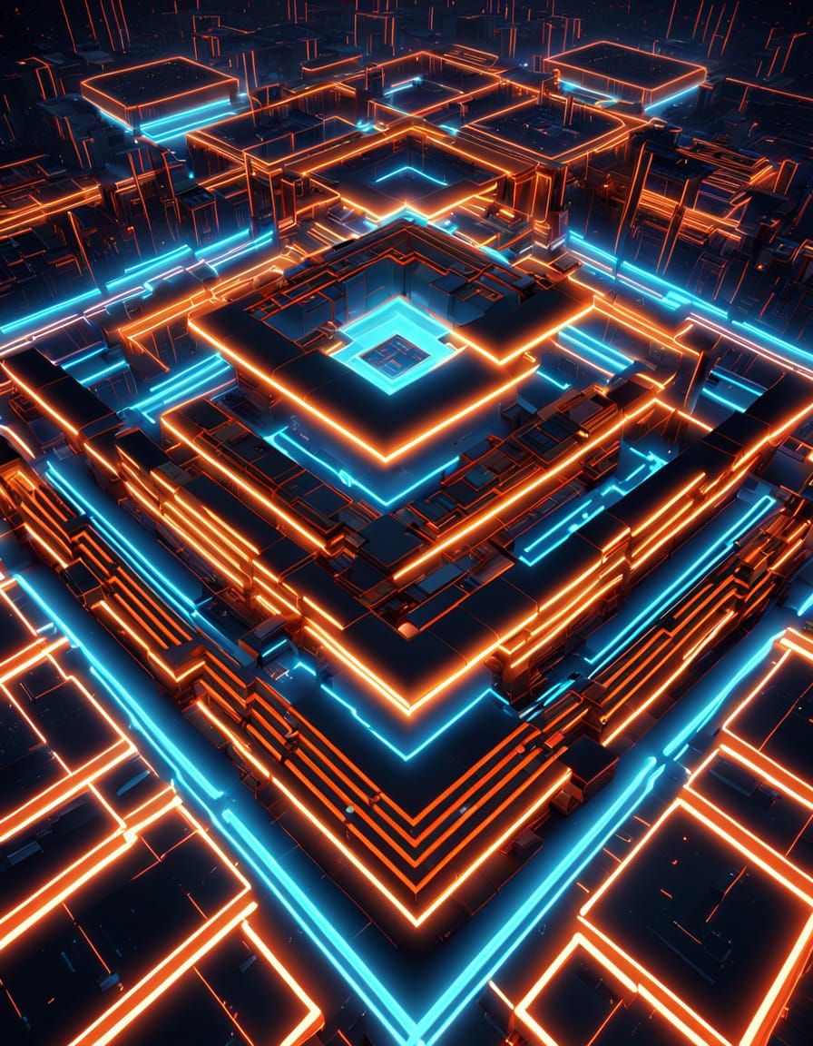 Neon Geometric Cubes in a Futuristic Grid