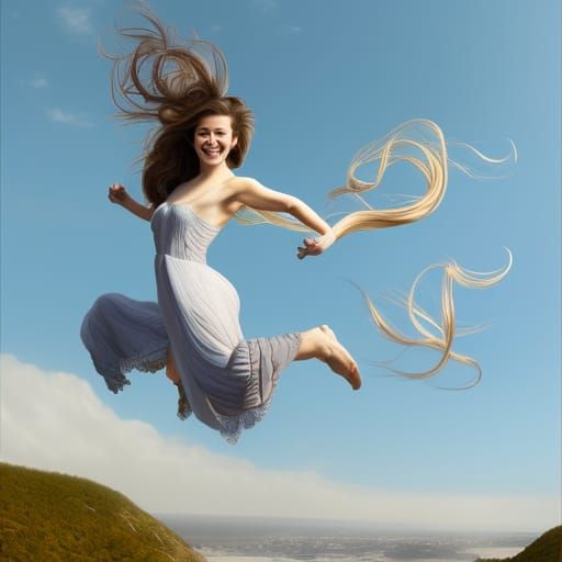 Jubilant Woman with Wavy Hair Portrait