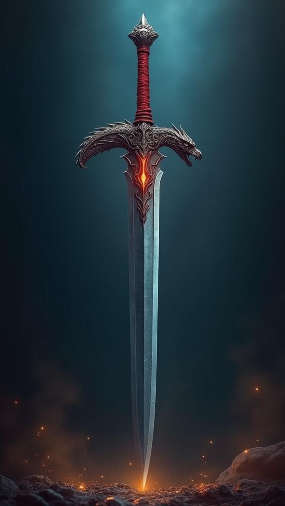 Dragonsteel Sword with Dragon Pommel in Detailed Matte Paint...