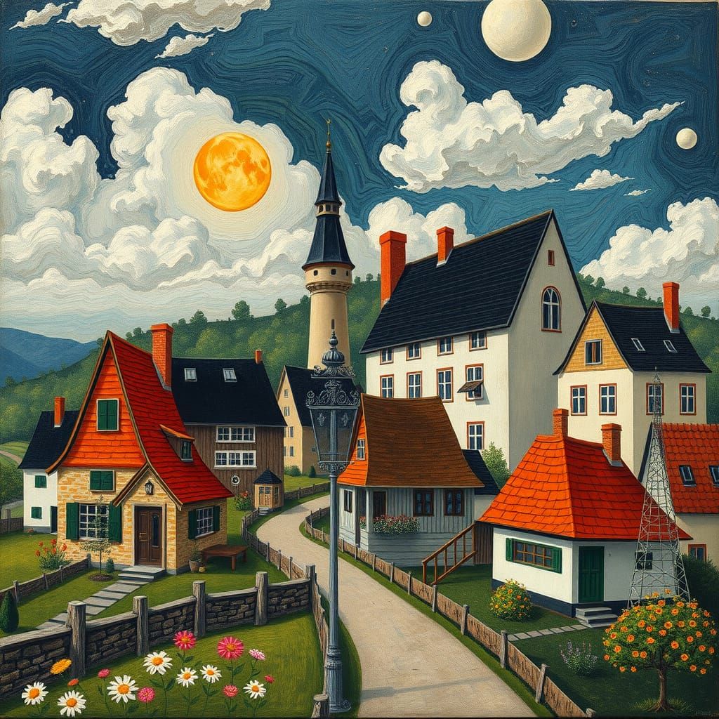 Whimsical Village vs Town in Classic Art Style