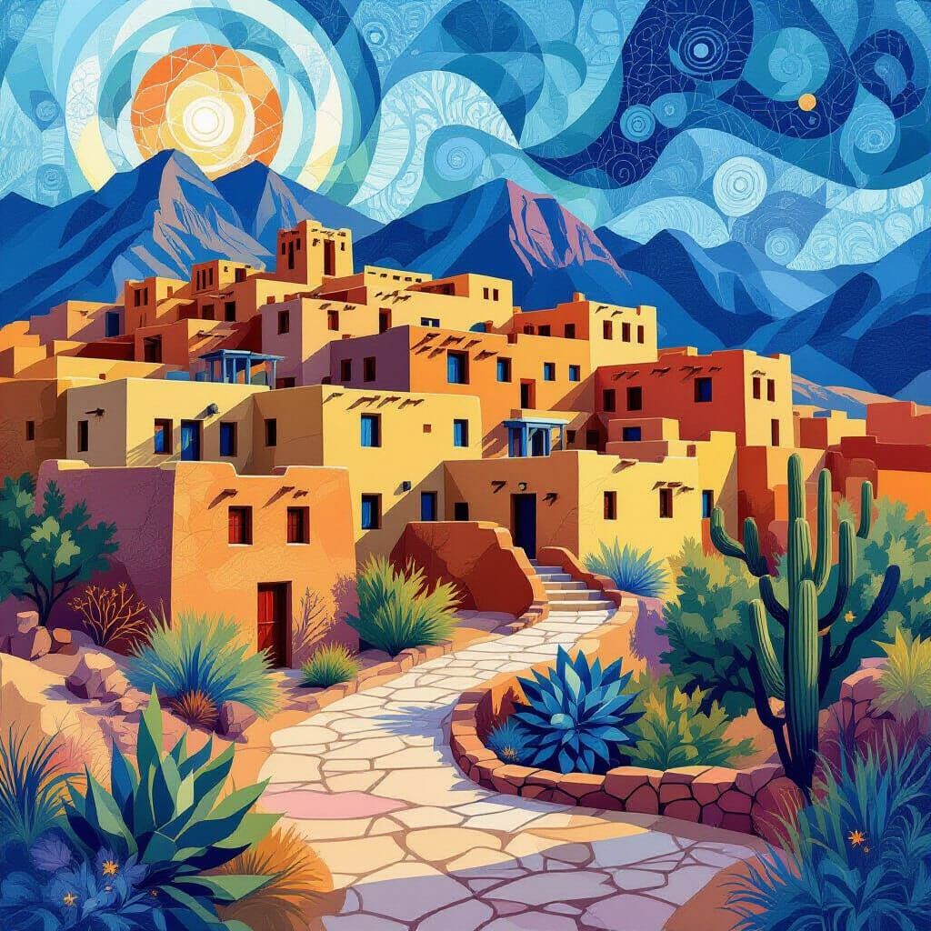 Abstract Vector Fractal of Taos Pueblo, New Mexico