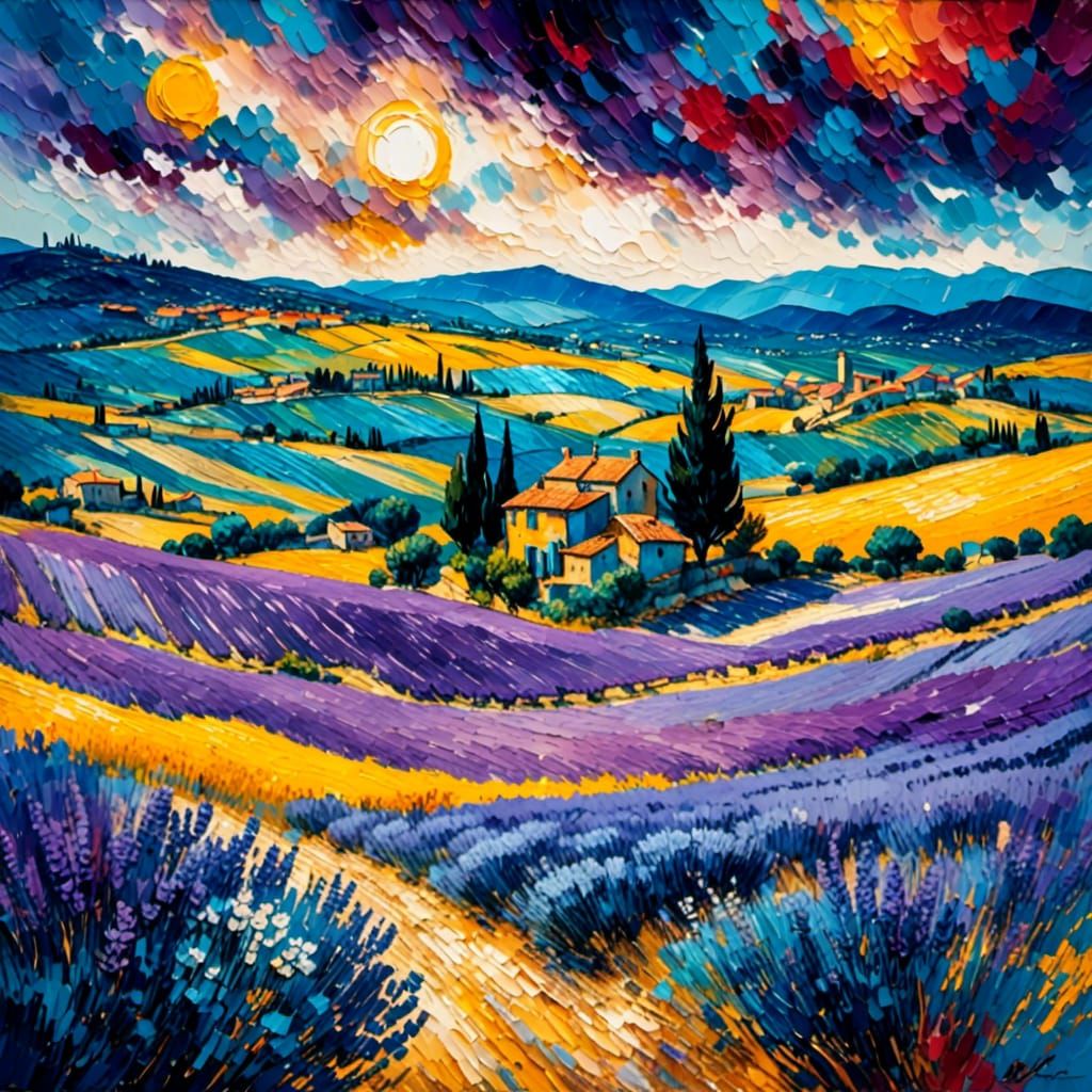 Lavender Fields near Gordes in Van Gogh Style