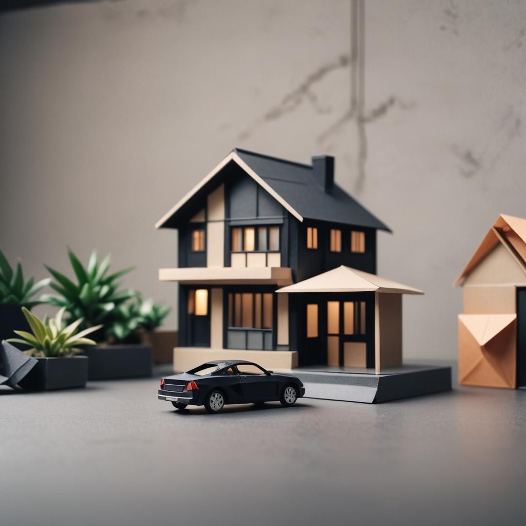 Black Car in Garage as Origami Papercraft Art