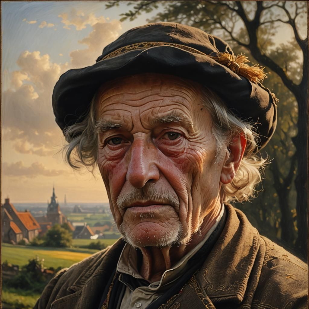 Dutch Realism Portrait: Elderly Man in Traditional Clothing