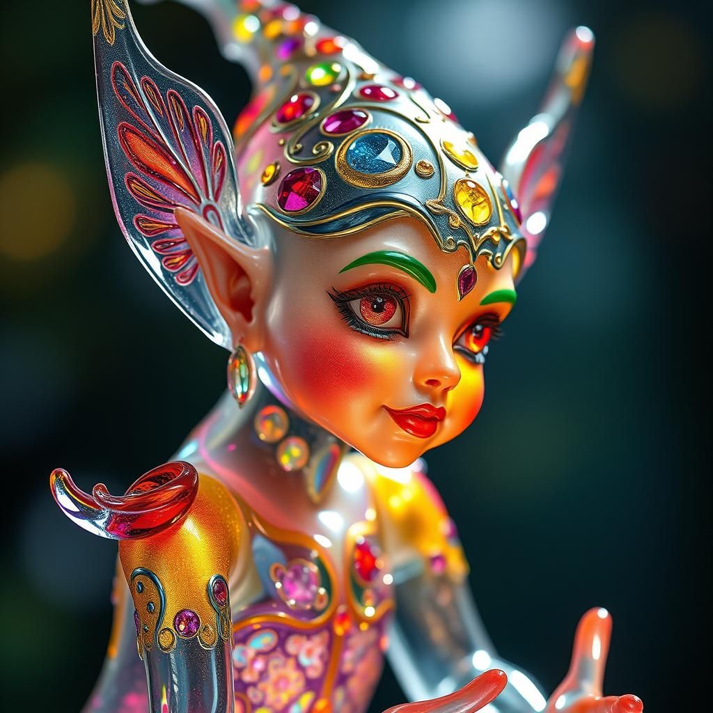 Enchanted Glass Elf with Enameled Details in 8K