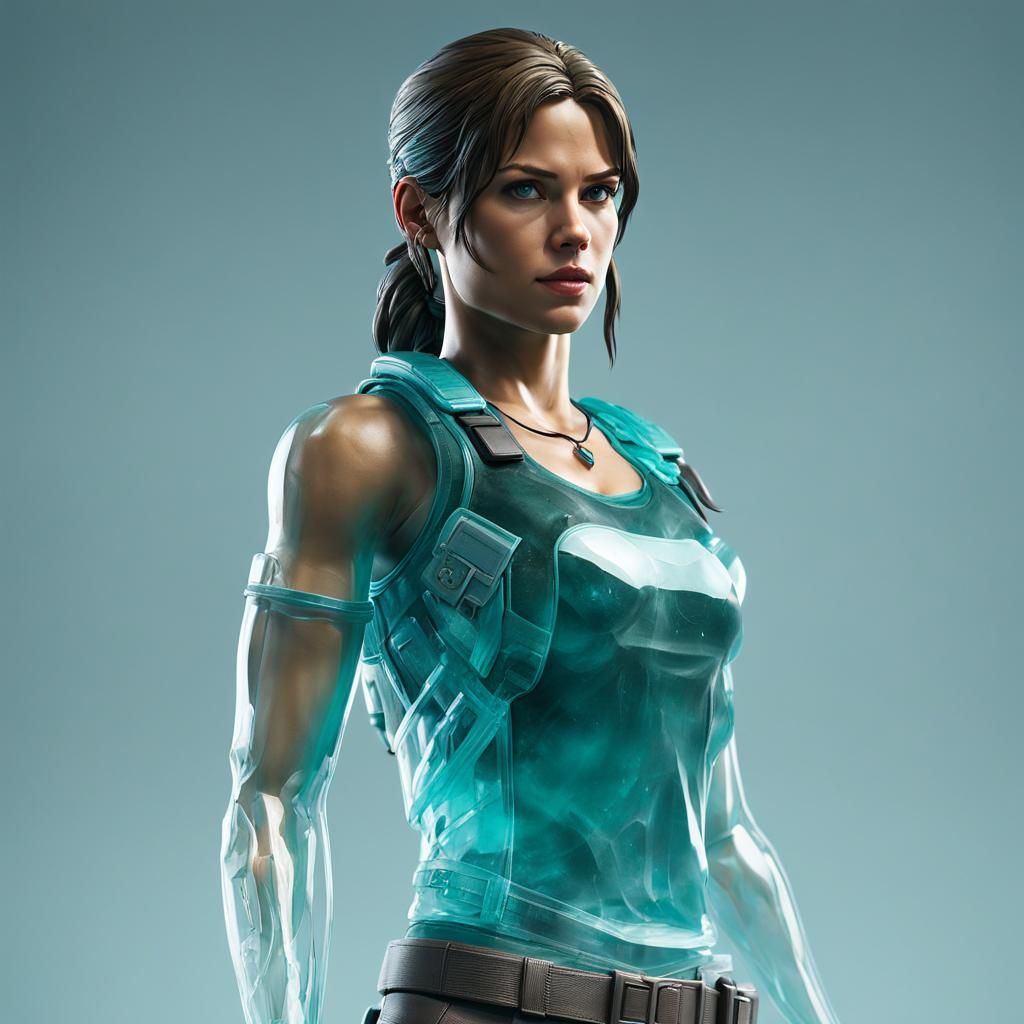Glass Lara Croft Figurine in Light Blue and Teal