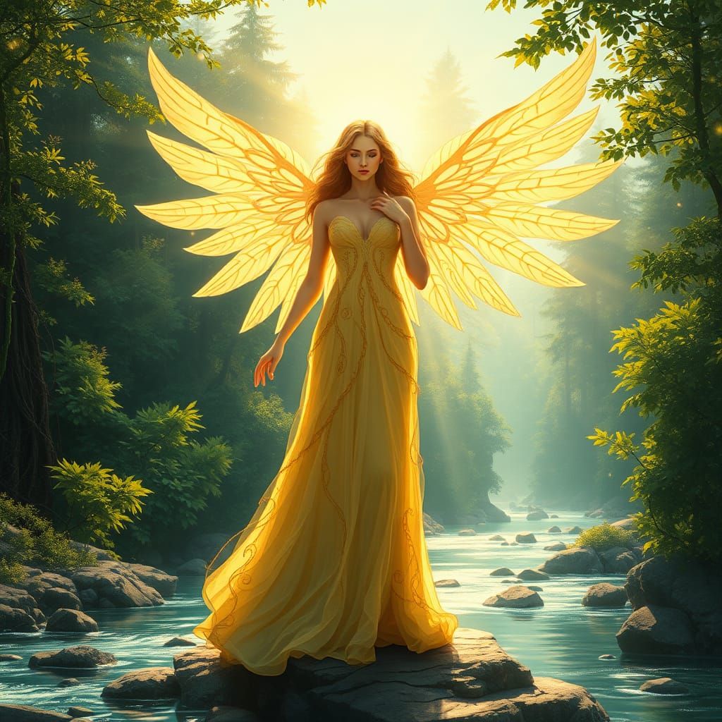 Golden Archangel Ariel Safeguards Nature in Ethereal Beauty