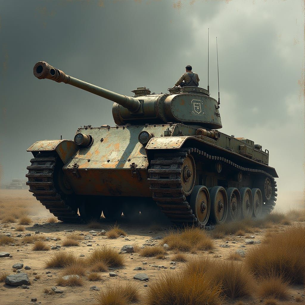 WWI Tank in Dramatic Lighting: Realistic Style