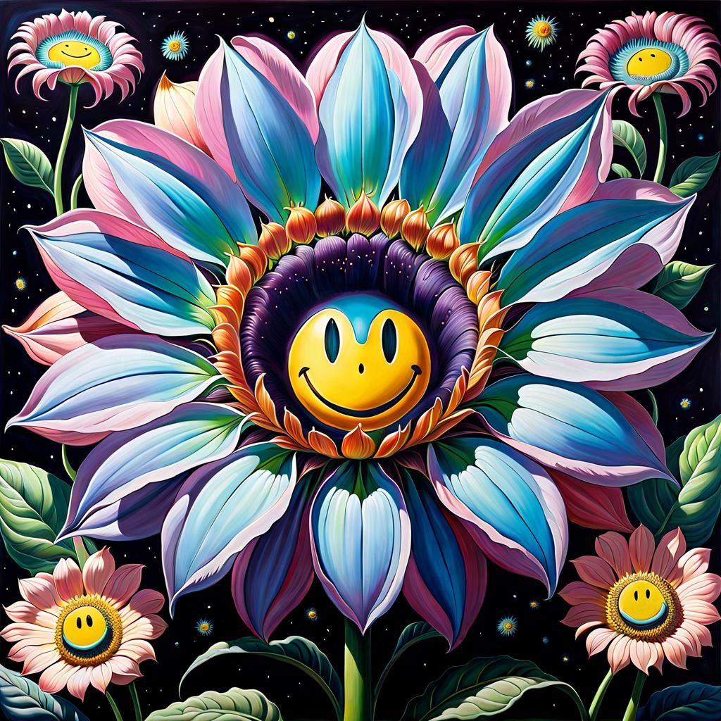 Surreal Extraterrestrial Flower with Smiley Petals