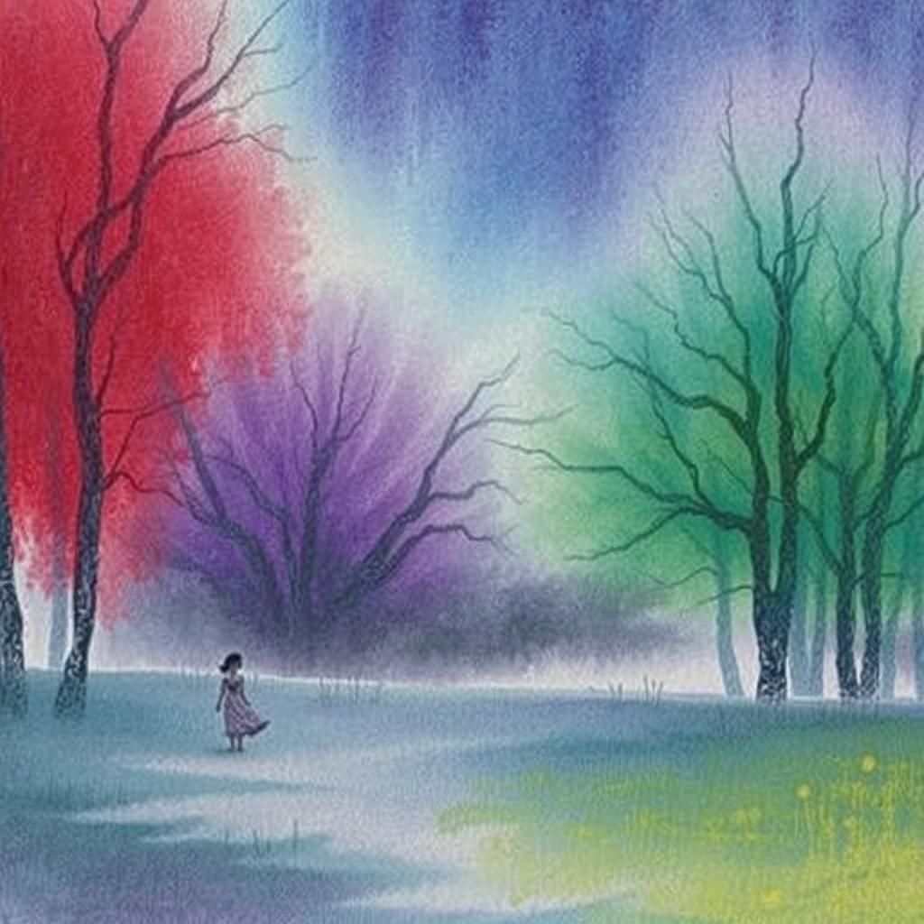 Moonlit Beach Silhouette in Abstract Expressionist Style