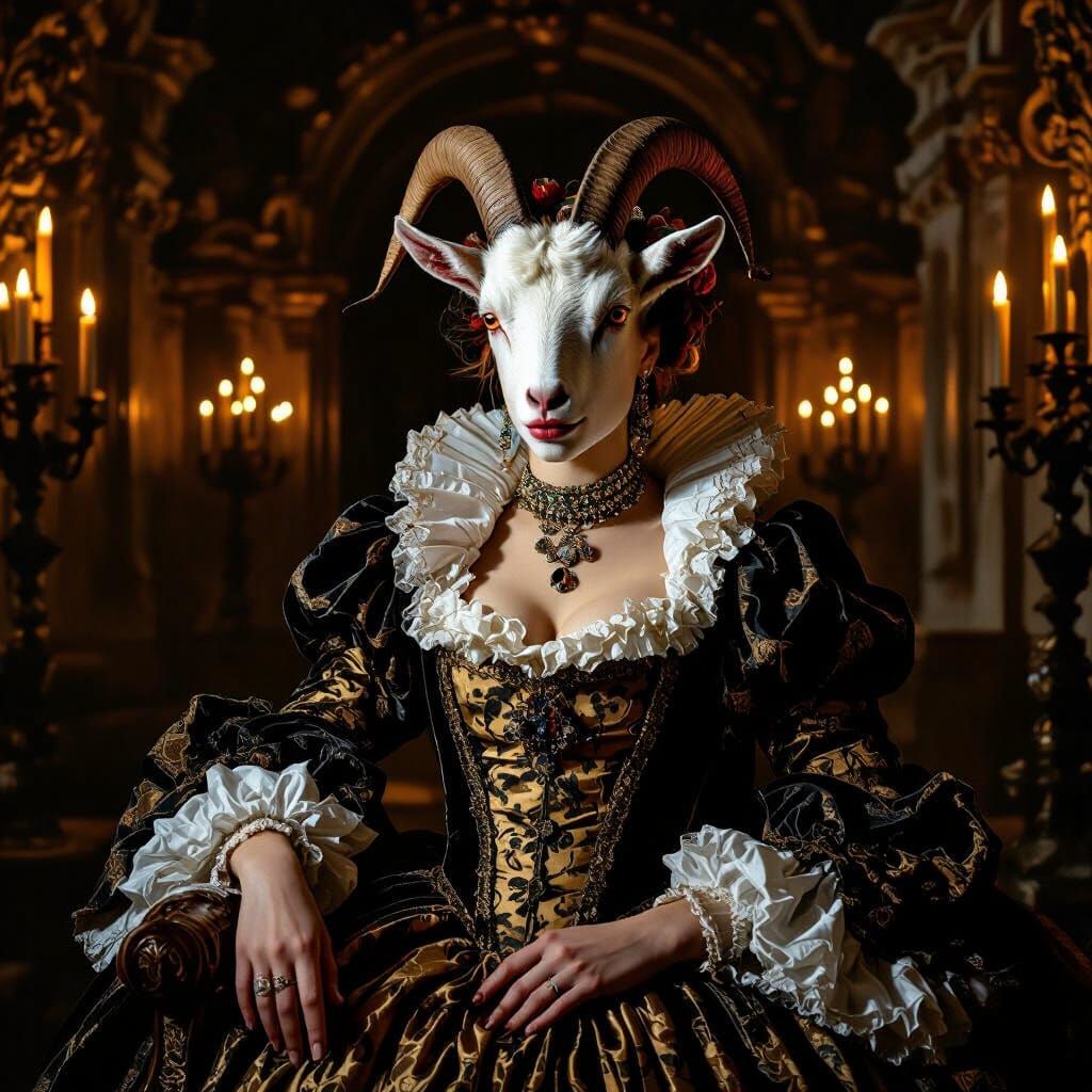 Baroque Goat-Headed Queen in Candlelight