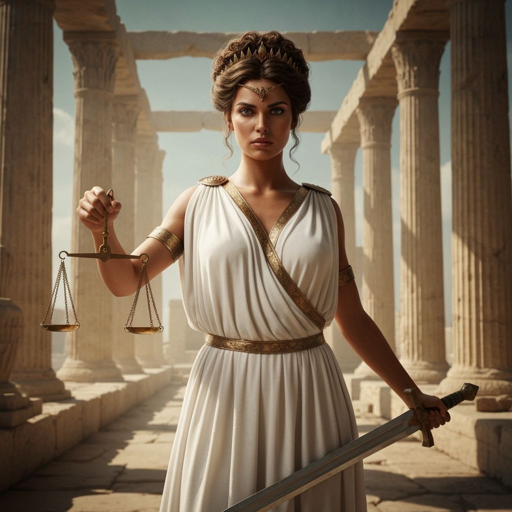 Themis, Goddess of Justice, Holding Scales and Sword