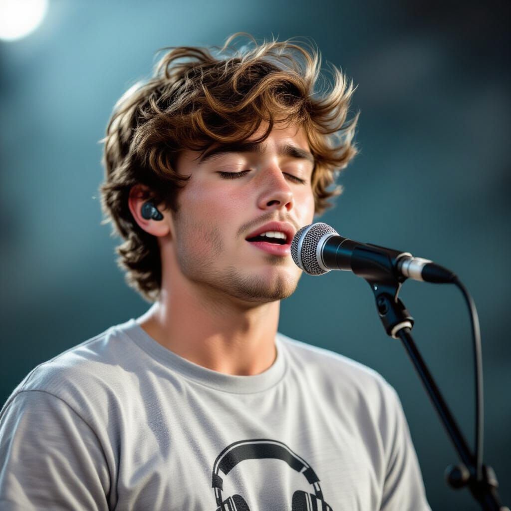 Man Sings Emotionally into Microphone with Eyes Closed