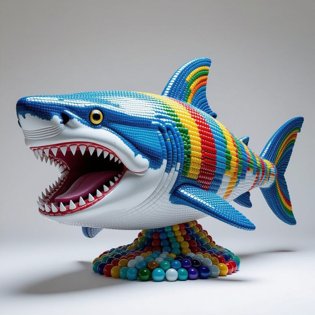 Megalodon Statue Made of Beads in 3D Mosaic Style