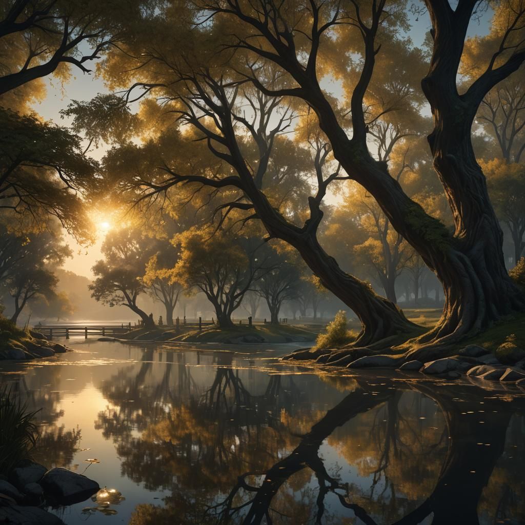 Sunset River Park: Dark Fantasy Concept Art