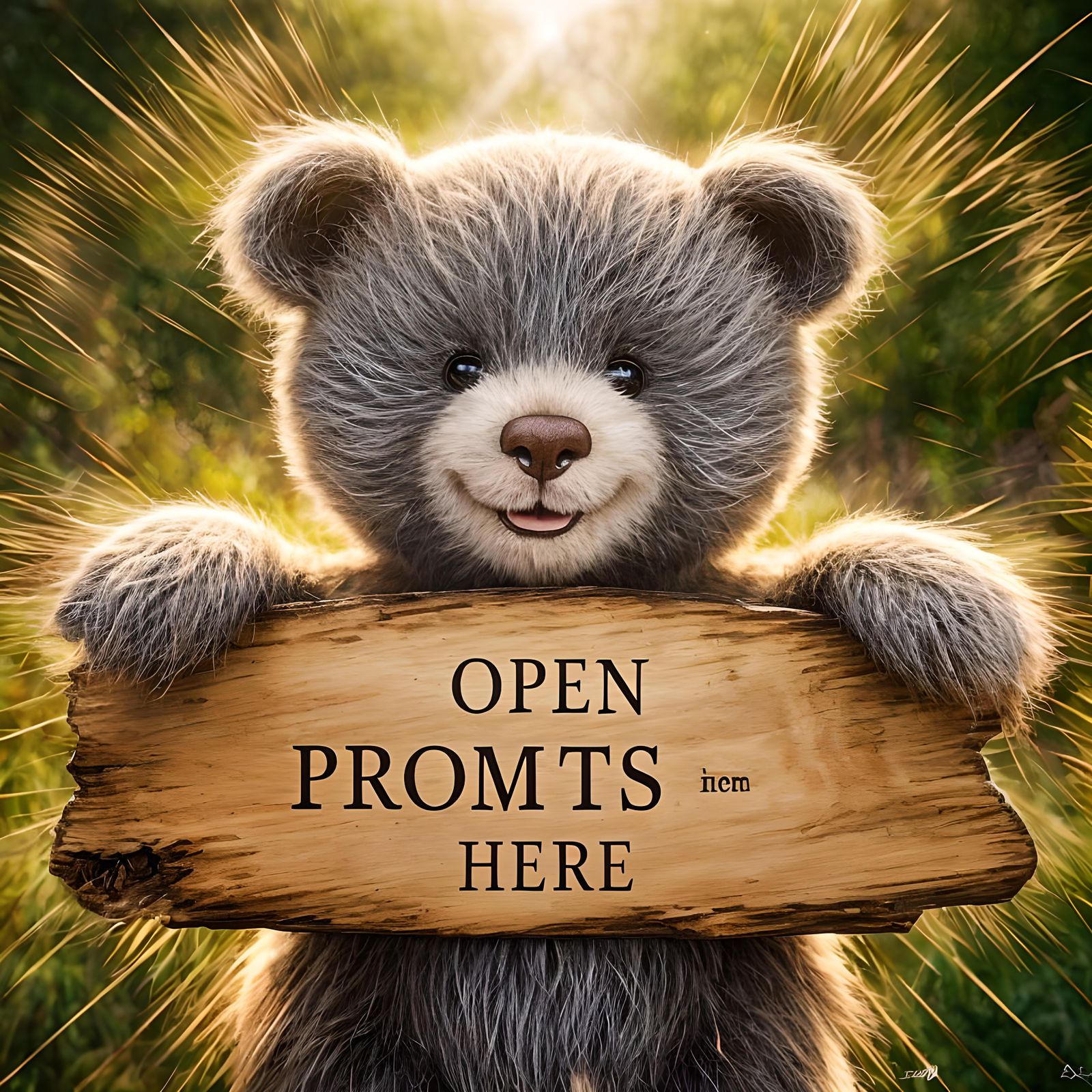 Teddy Bear with Sign, Digital Art