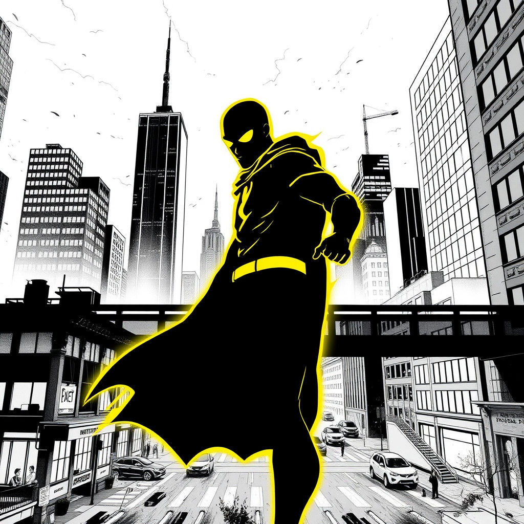 Dynamic Yellow Silhouette in Urban Comic Art Style