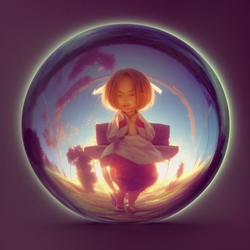 Glossy Portrait of Woman in Glass Sphere