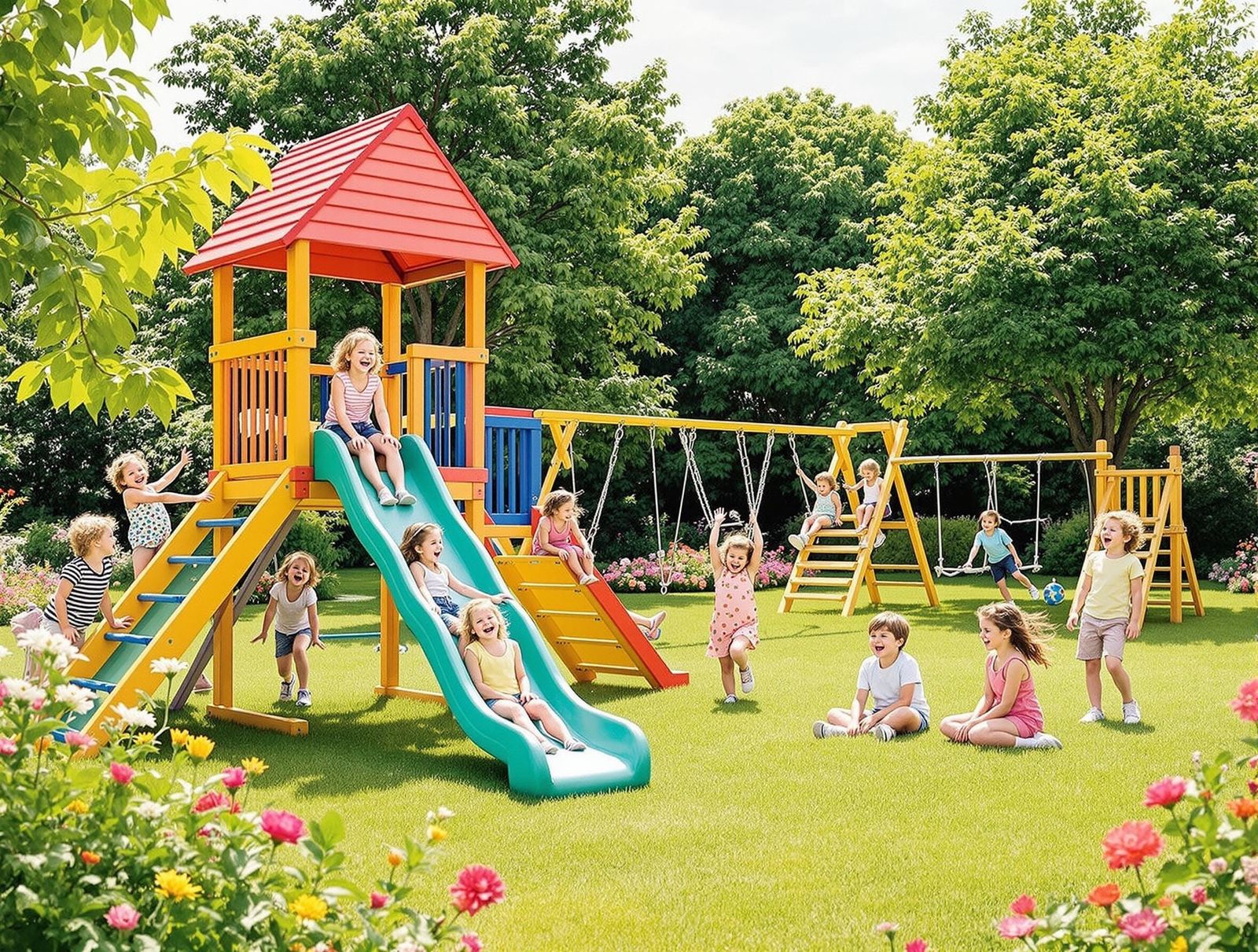 Children's Playground Scene in Storybook Style