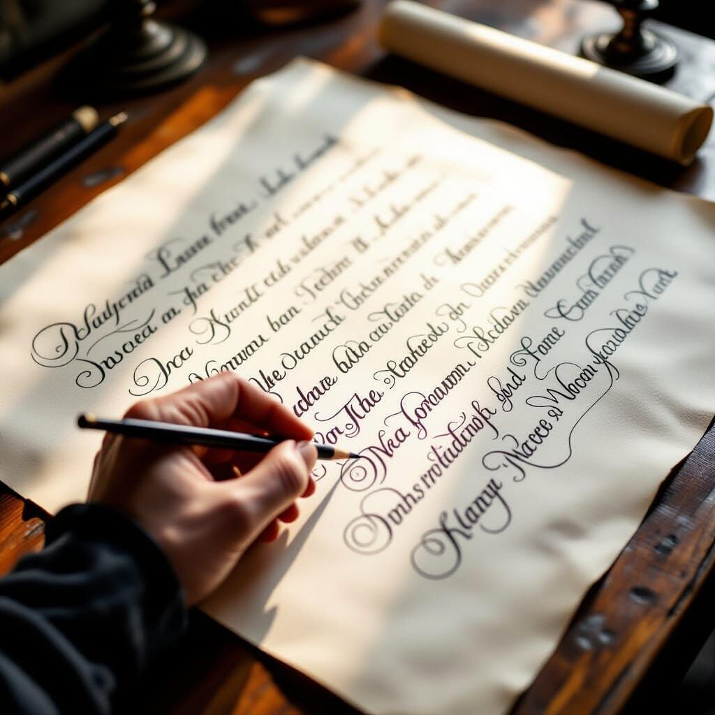 Hand Drawing Calligraphy on Parchment with Charcoal Pencil