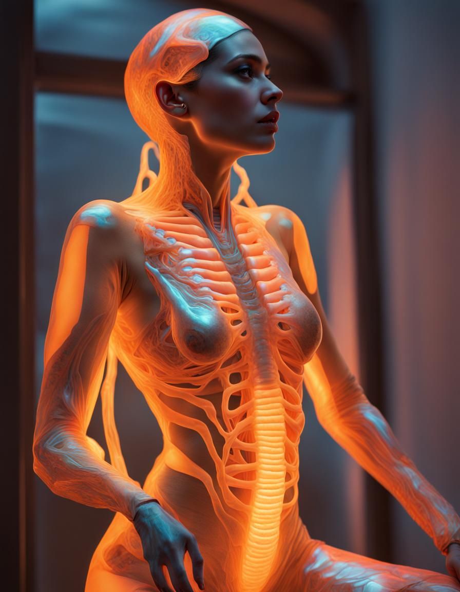 Woman in Iridescent Alien Organ Suit