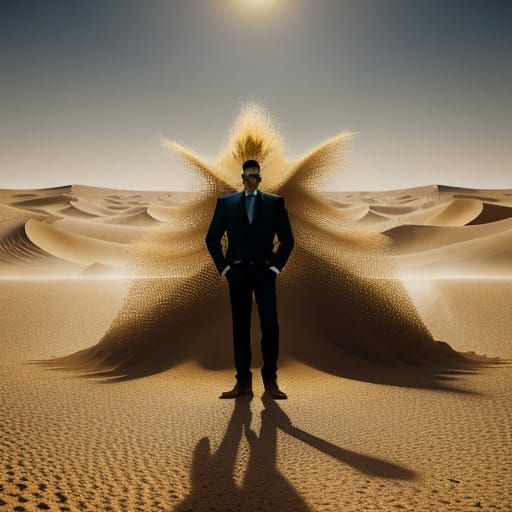 Surreal Desert Wanderer in Golden Hour Light