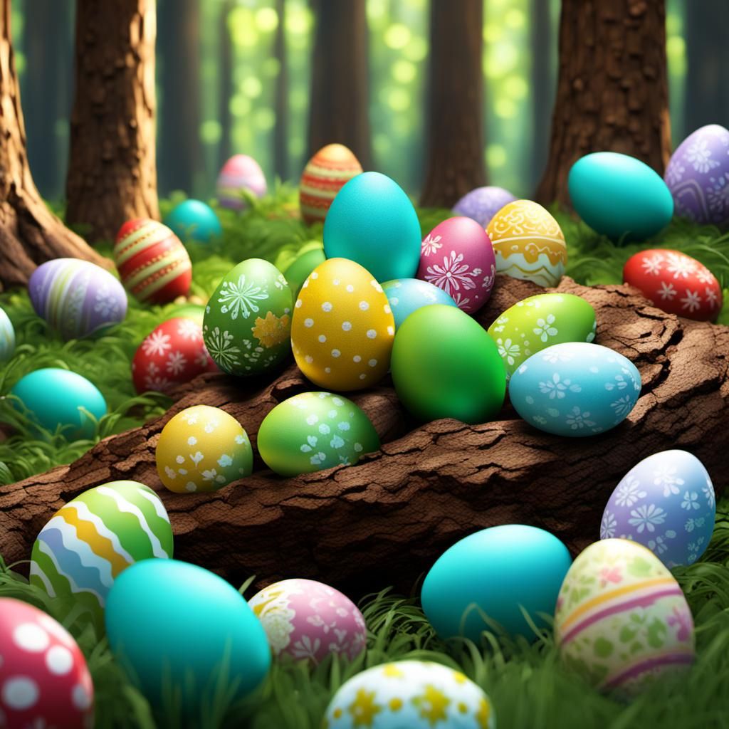 Hidden Easter Eggs in a Hyperrealistic Forest Scene