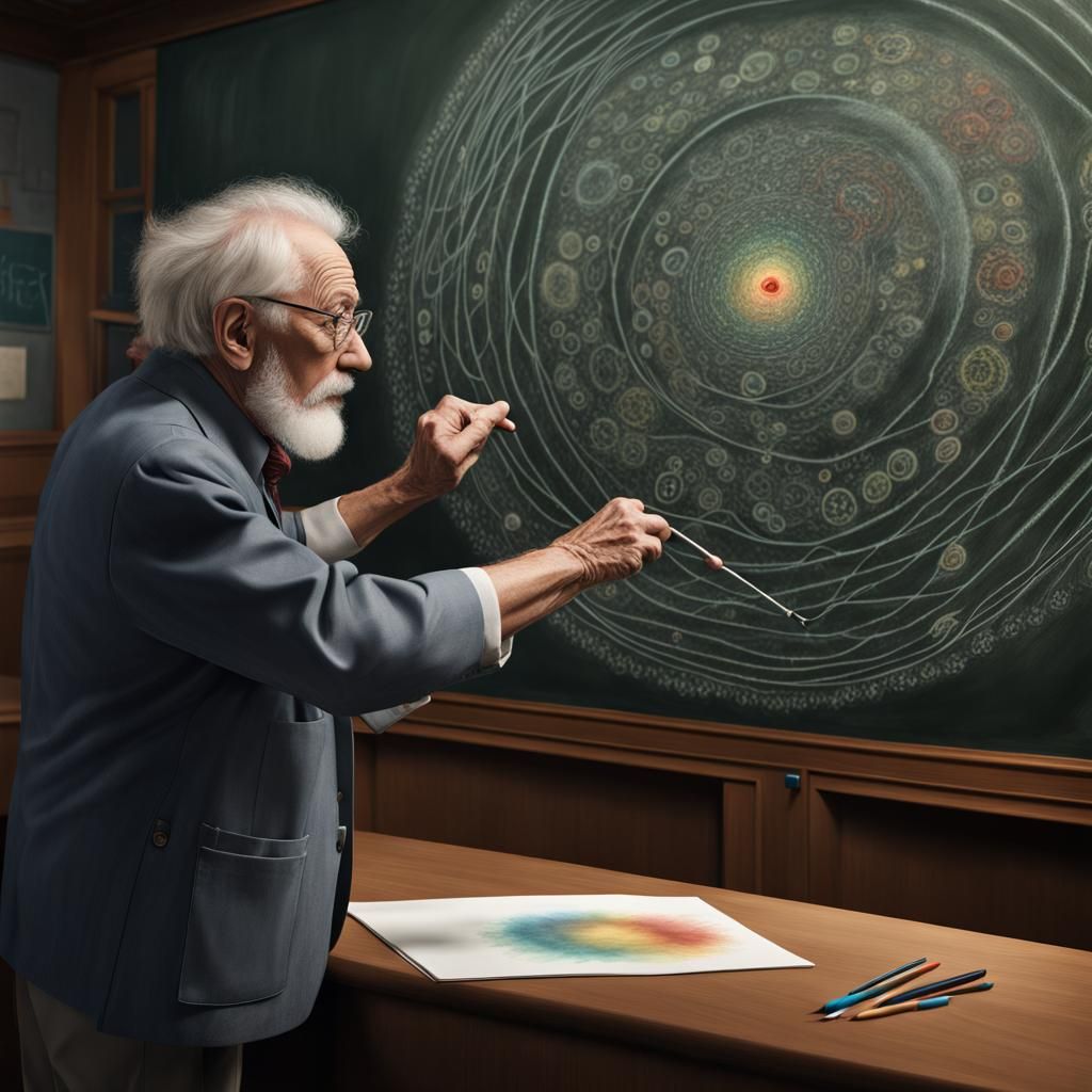Hyperrealistic Professor Explains Microbes on Chalkboard