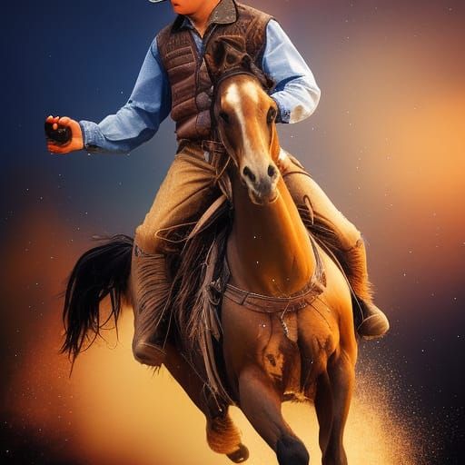 Dramatic Cowboy on Horse in Splash Art Style