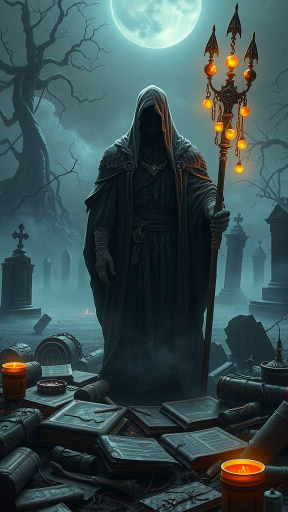 Necromancer in a Haunting, Eerie Landscape of Death Magic