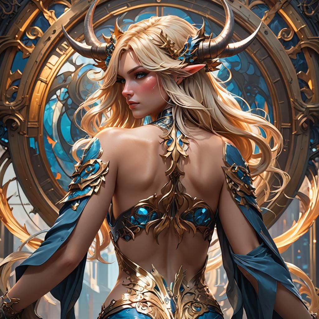 Blonde Demon on Throne: Hyperdetailed Concept Art