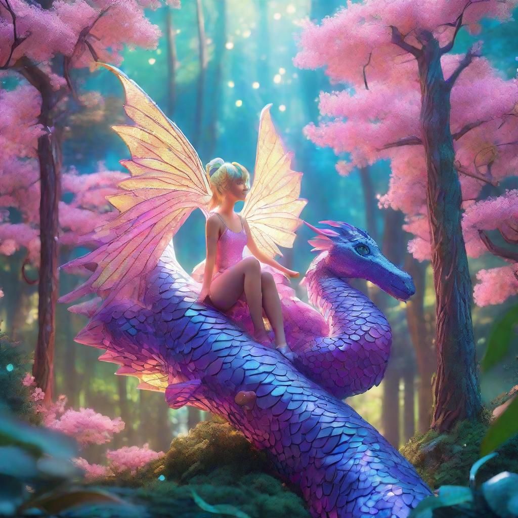 Majestic Fairy Dragon in Whimsical Forest, Anime-Inspired 3D...