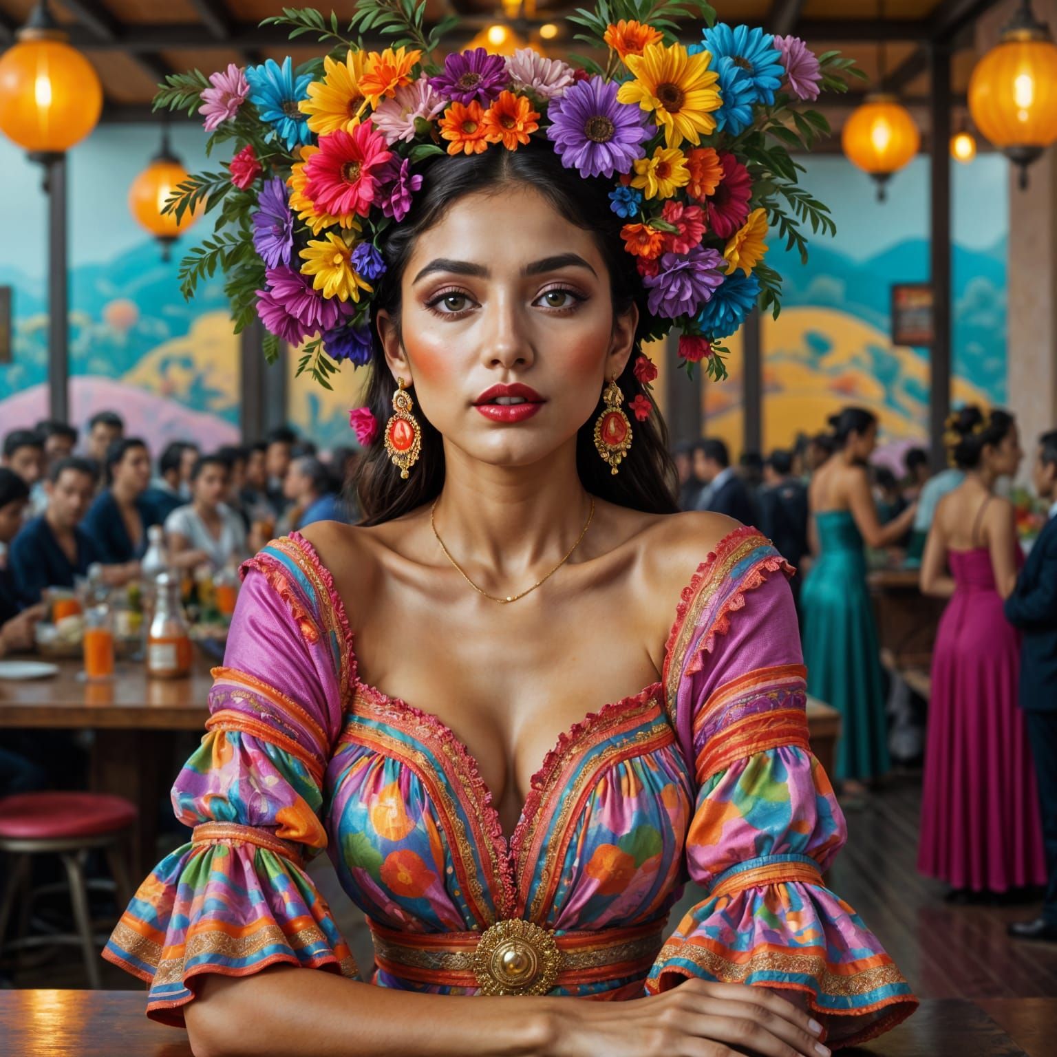 Mexican Woman Dancing in Cantina: Hyperrealistic Beauty