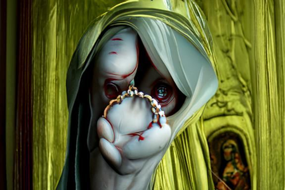 Scary Virgin Mary with Bloody Hands: Photorealistic Digital ...