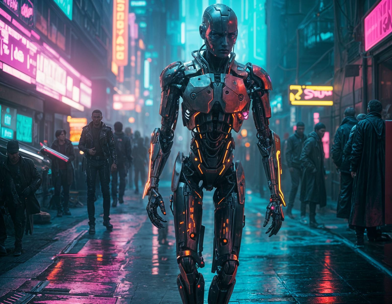 Cyberpunk Cyborg with Flesh and Neon Lighting