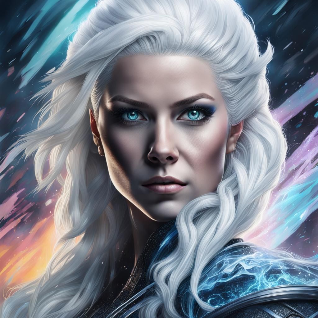 Ice Goddess with White Hair in Digital Art