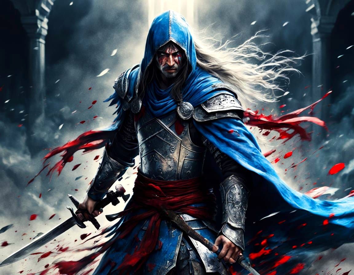 Fierce Oriental Warrior in a Field of Flowers