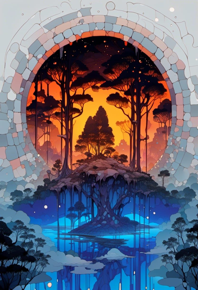 Rainy Night Forest with Blue Clouds