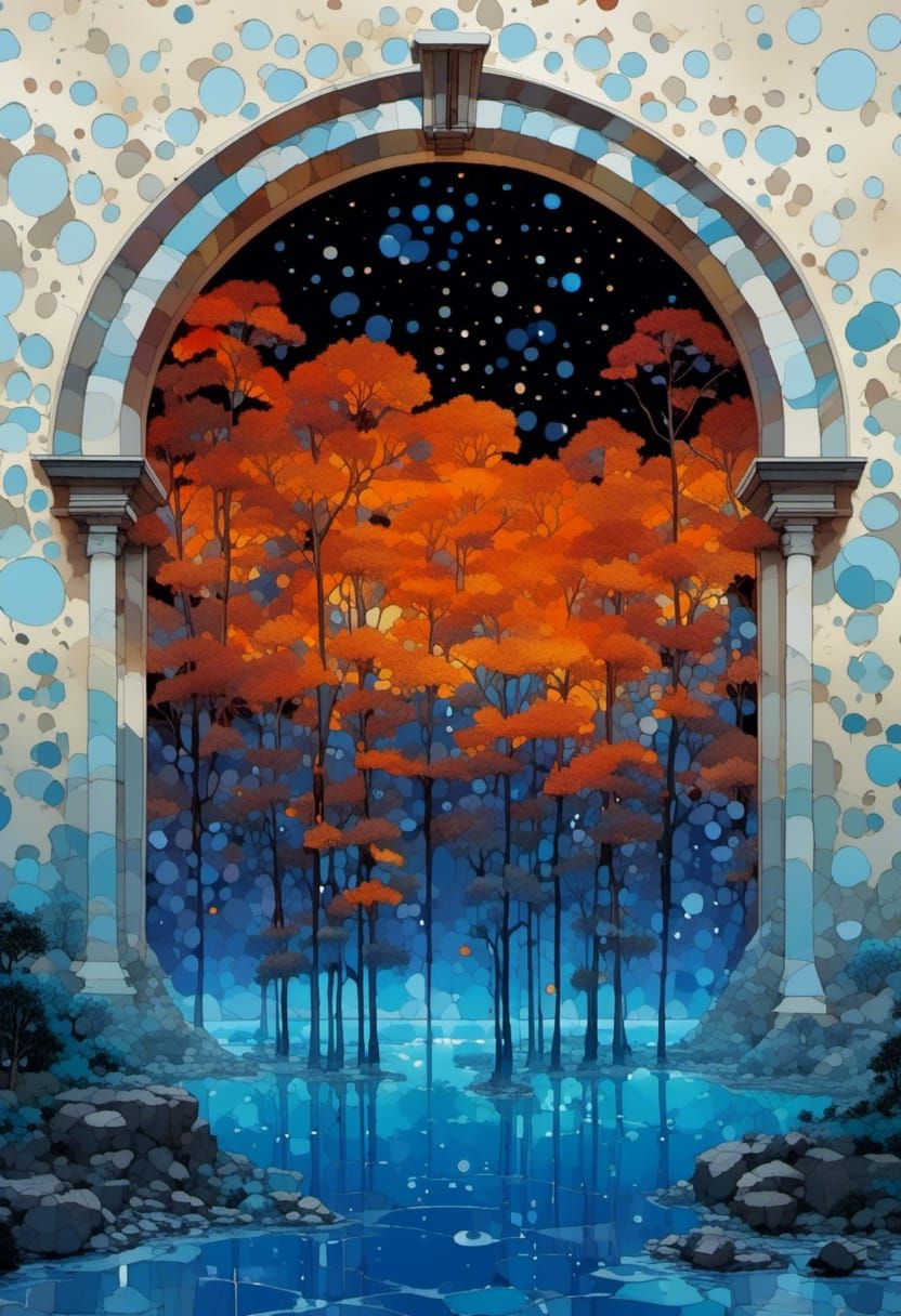 Night Forest in Rain with Blue Clouds