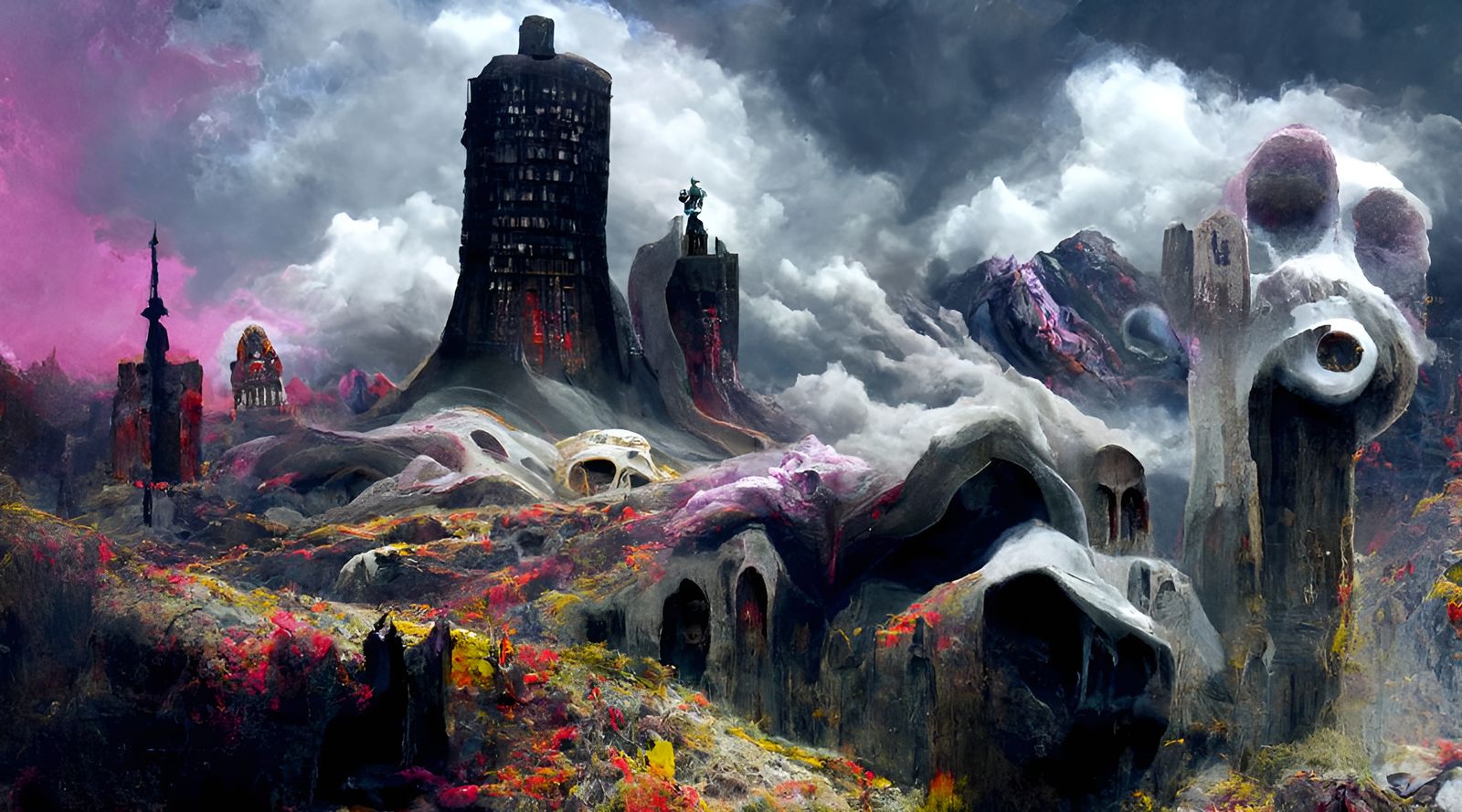 Ominous Necromancer Fortress in Post-Apocalyptic Landscape