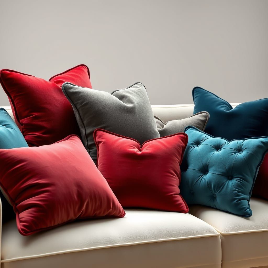 Luxurious Jewel-Toned Pillows on Cream Sofa