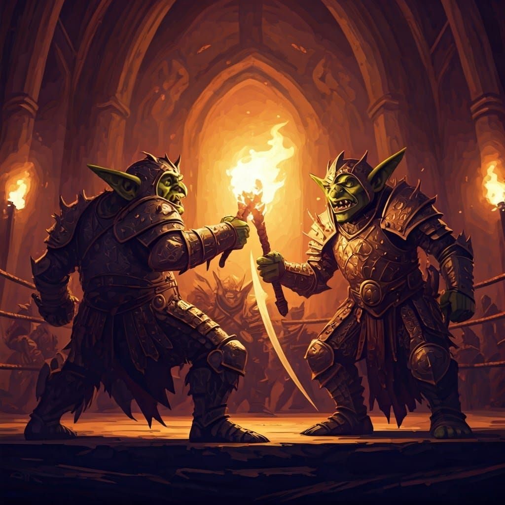 Goblins Clash in Mystical Ring, Fantasy Art Style