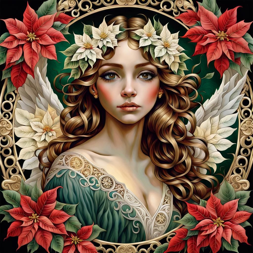 Elegant Angel Portrait with Filigree, Digital Matte Painting