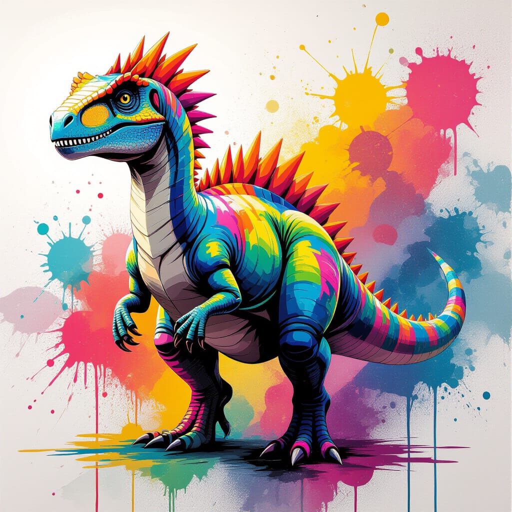 Gentle Dinosaur in Polychromatic Graffiti Art Style