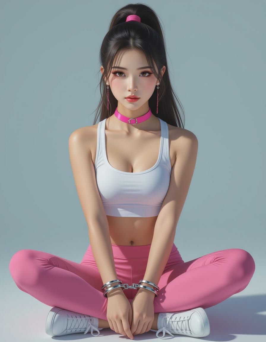 Beautiful Girl with Handcuffs and Pink Leggings