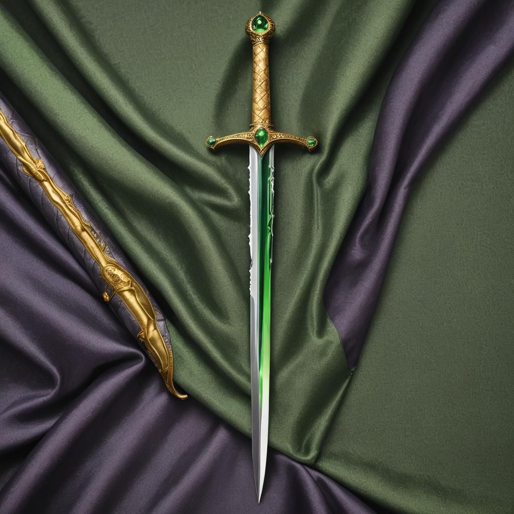 Fantasy Sword with Gemstone, Hyperrealistic Dark Art