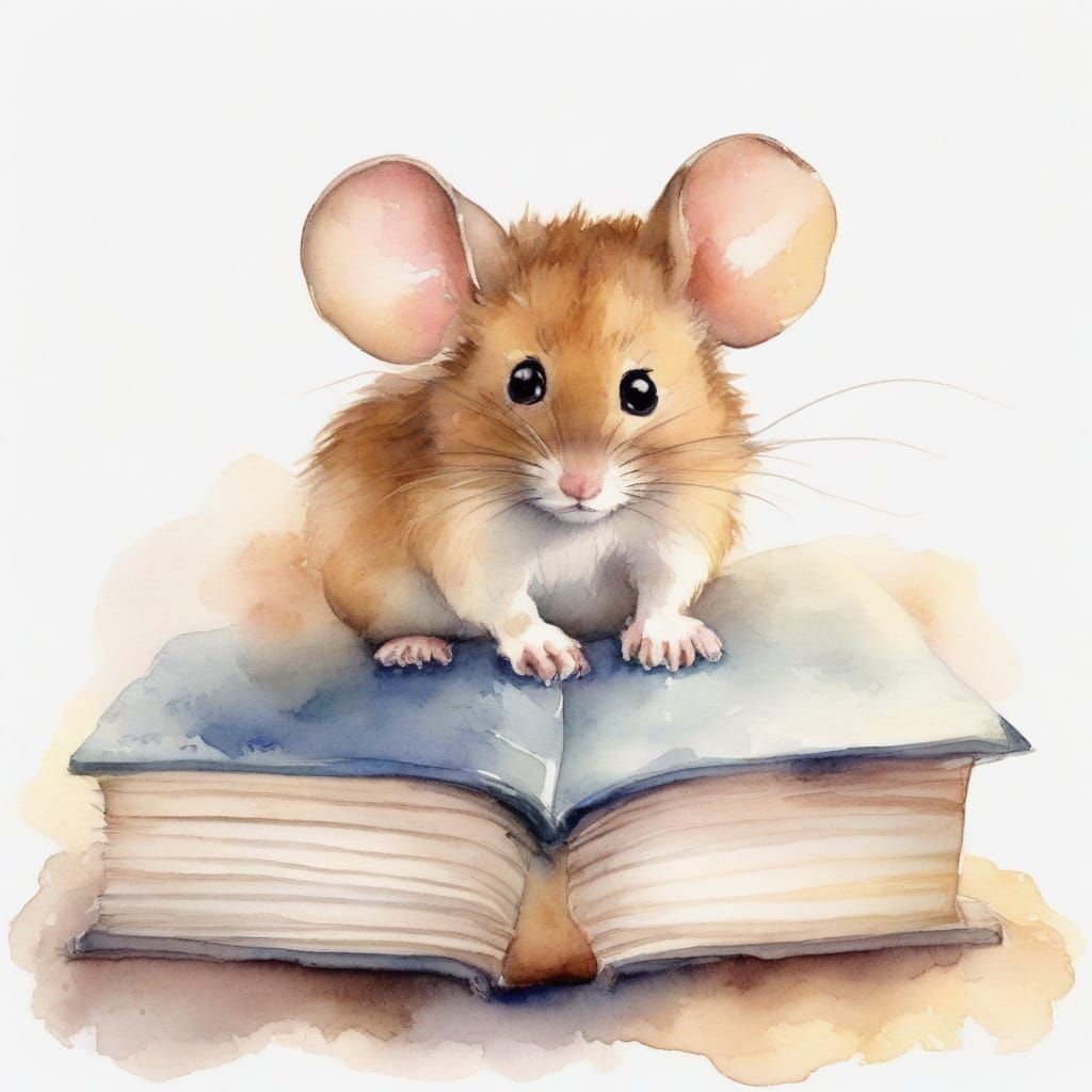 Shy Mouse Hiding in Watercolor Style