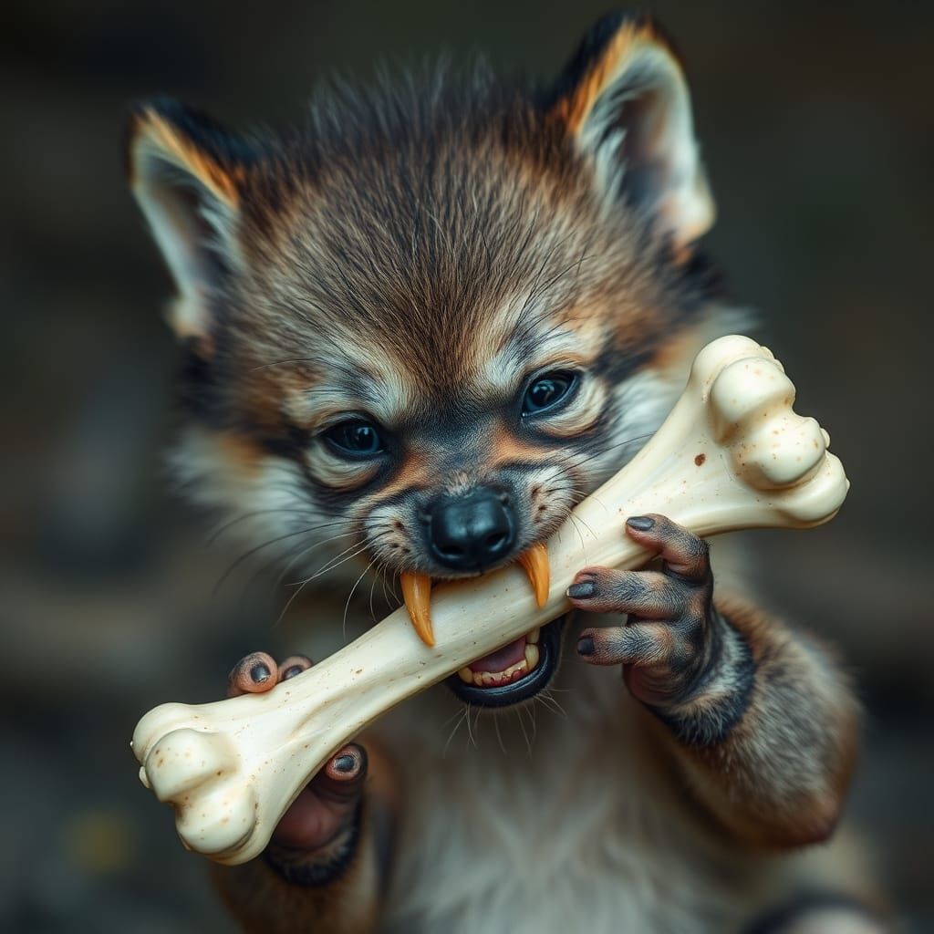 Adorable Baby Werewolf with Bone