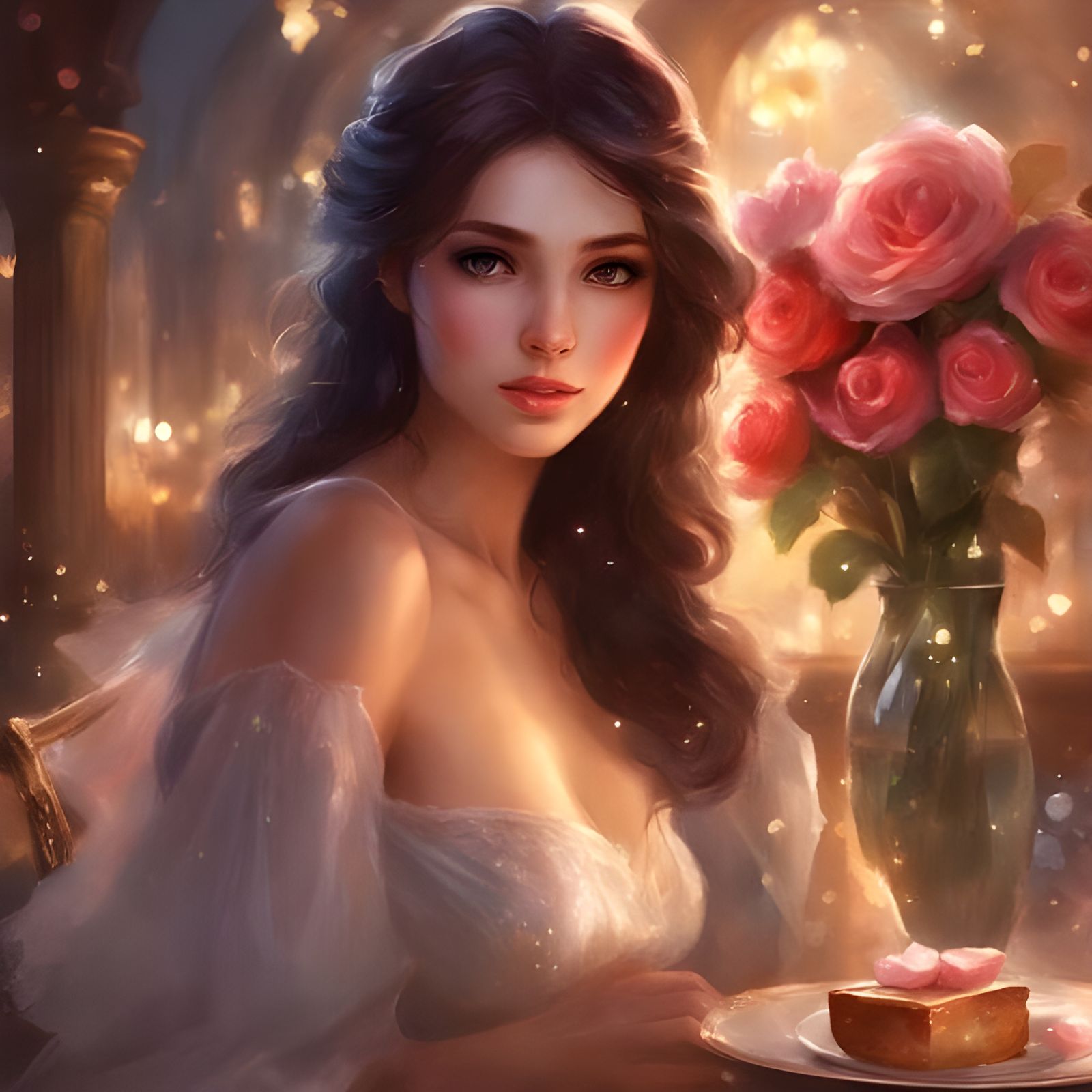 Beautiful French Girl Portrait in Ink Splash Art Style